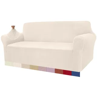 Granbest High Stretch Sofabezug Moderne Sofaüberwurf Jacquard Elastische Sofahusse für Wohnzimmer Protector für Hunde Haustiere (3 Sitzer, Hellbeige)
