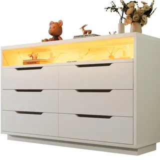 Okwish Sideboard 120/40/85 cm Weiß aus Spanplatte mit Led , Holzwerkstoff , 120x85x40 cm , Kleinmöbel, Kommoden, Sideboards