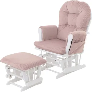 MCW Relaxsessel C76 mit Hocker Stoff Cord Öko-Tex Rosa Gestell Weiß