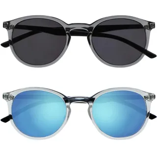 OPULIZE Met Sonnenbrille 2er-Pack Schlank Runder Rahmen Federscharniere Kratzfeste Getönte Linse UV400-Schutz Grau Klar Schwarz Bügel Herren Damen SS60-7C