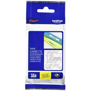 Brother TZe-135 Schriftband (Bandfarbe: Transparent, Schriftfarbe:Weiß, laminiert), 8mx 12mm