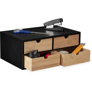 Relaxdays Schreibtisch Organizer 13,5 x 33 x 21 cm 4-tlg. Natur/schwarz