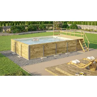 Weka Massivholzpool 595 416 x 116 x 644 cm inkl. Sandfilteranlage und Sonnendeck