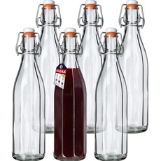 KADAX Universale Flasche mit Bügelverschluss, dichte Bügelflasche, vintage Glasflasche, Trinkflasche, Likörflasche, Saftflasche, Bügelverschlussflasche (1000ml, 6 Stück)