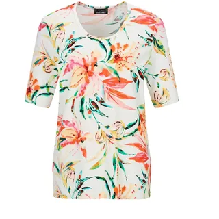 Print-Shirt GOLDNER "Kurzgröße Cityshirt mit floralem Muster", Damen, Gr. 24, bunt (bunt, gemustert), Obermaterial: 95% Viskose CV. 5% Elasthan EL., gerade, Shirts Print-Shirt, Großflächiger Blumenprint