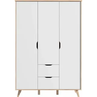 FINLANDEK VANKKA Schrank aus skandinavischer Eiche und mattweißem Holz mit Beinen aus massivem Holz - B 140 cm - Braun