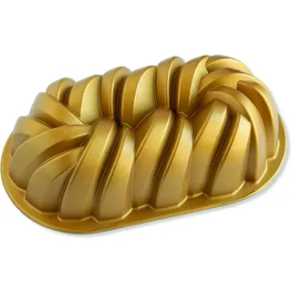 Nordic Ware Kastenform geflochten, Original Gugelhupfform aus Aluguss, Gugelhupfform mit Flechtmuster, Kuchenform Made in USA, Farbe: gold