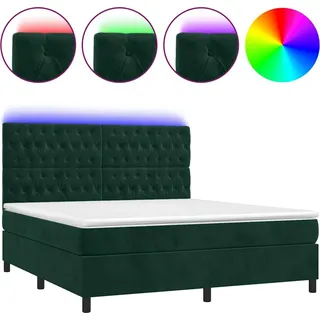 vidaXL Boxspringbett mit Matratze & LED Dunkelgrün 180x200 cm Samt - Grün