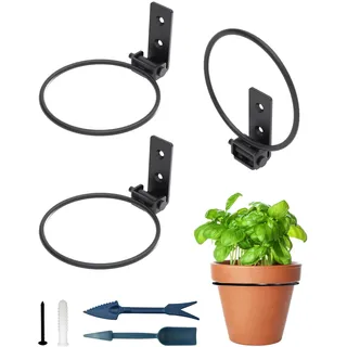 NACETURE Pflanzenaufhänger für den Innen- und Außenbereich, Ringhalter, 3er-Set – Wandhaken, Metall, Pflanzenständer, 10,2 cm, Pflanzgefäße – schwarzes Blumentopf-Ring-Set (10,2 cm, 3er-Pack)