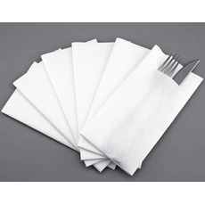 12 Stück Besteckservietten Weiss (Milchweiss) 40 x 40 cm stoffähnlich mit Schlitz für Besteck gefaltet Bestecktaschen Dinner