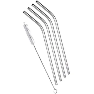 Excellent Houseware Edelstahl Trinkhalme/Strohhalme, gebogen - 4 Stück mit Reinigungsbürste