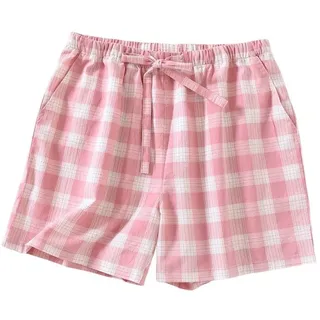LAPOOH Kurze Damen Pyjamahose Aus Baumwolle, Damen Lounge Hose, Karierte Schlafshorts Zum Schlafen, Fitnessstudio, Laufen Mit Taschen Und Kordelzug, Schlaf Shorts, Pyjama Hose