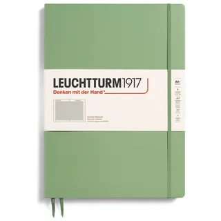 Leuchtturm1917 363919 Notizbuch Master Slim (A4+) Hardcover, 121 nummerierte Seiten, Salbei, kariert