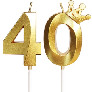 Geburtstagskerze 40 Zahlenkerze 40 mit Krone, 5cm Gold Geburtstagskerzen, Kerzen Geburtstag, Tortendeko Geburtstag, Tortendekoration für Kinder, Erwachsene, 40. Geburtstagsfeier, Jubiläum, Nummer 40