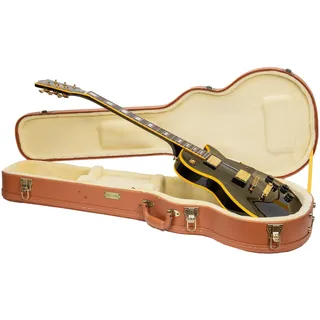 Crossrock Relief Series-Holzkoffer für Les Paul E-Gitarren, mit stark strukturierter Oberfläche, Kunstfell in Nerzoptik, Edelstahlverschlüssen – Redwood (CRW630LRO)