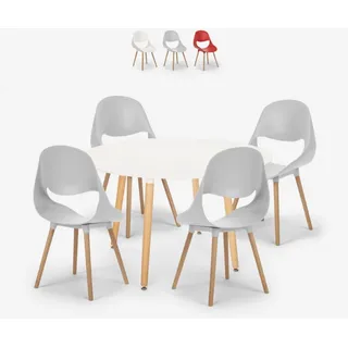 Set runder Tisch 100cm 4 Stühle weiß  skandinavisches Design Midlan Light - Grau - Grau
