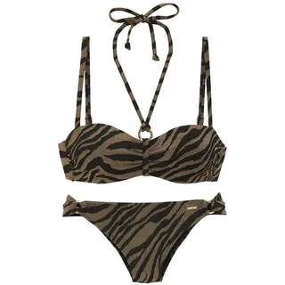Bruno Banani Bügel-Bandeau-Bikini in zweifarbiger Animal-Optik, schwarz