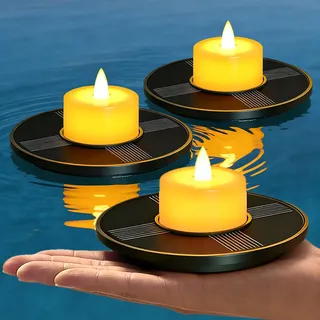 MALUX Mini Schwimmende Pool-Lichter, 3 Pack Solar-Kerzen Outdoor Wasserdicht IP66 Teelichter Batteriebetrieben für Schwimmbad, Teich, Event, Party (3)