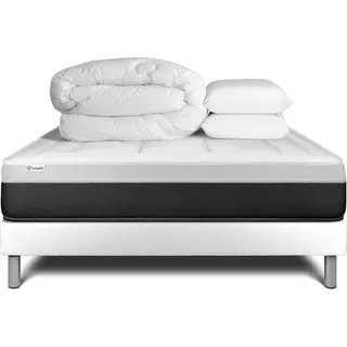 Komplettpaket Bett - Matratze 200x200 cm + Boxspringbett mit Lattenrost (im Set) + 2 Kopfkissen + Bettdecke - Vital Form