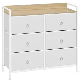 WOLTU Kommode mit 6 Stoffschubladen, Sideboard mit Metallrahmen | für Schlafzimmer Wohnzimmer Flur, Industrial Stil, Weiß