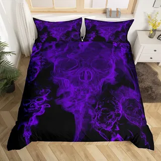 Omgoods - Gothic-Stil Bettwäsche-Set mit Totenkopf-Motiv - Halloween-Thema - Super King, 3-teilig