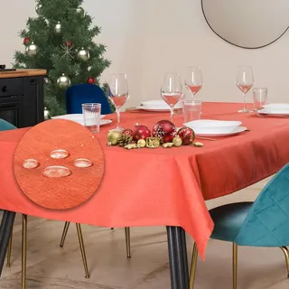 Flowen Tischdecke Outdoor Abwaschbar 140x140 Orange Gartentischdecke Tischdecken Wetterfest Wachstuchtischdecke Table Cloth Made in Italy für Den Außenbereich Tischtuch