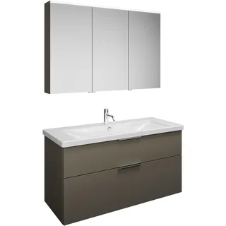 burgbad Eqio Set, bestehend aus Spiegelschrank rechts, Keramik-Waschtisch und Waschtischunterschrank, Breite 1230mm, SFAN123LF2010C0001G0146, Farbe: Grau Hochglanz / Grau Hochglanz, Griff Chrom G0146