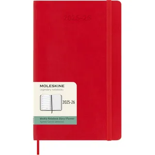Moleskine Wochen-Notizkalender 2025-2026, 18-Monats-Wochenplaner mit Notizplatz, Weiche Einband und Gummiband, Großformat 13 x 21 cm, Scharlachrot