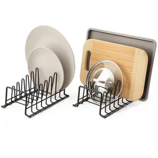 simplywire – 2er-Pack – Tellergestell/Abtropfkorb – Küchenschrank-Organizer – Schwarzer kunststoffbeschichteter Stahl – Klein