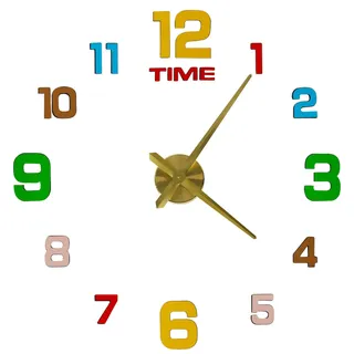 KIK KX3516 Design-Wanduhr mit farbigen Ziffern, 12 Ziffern, 80–90 cm - Gelb, Bunt, Gold