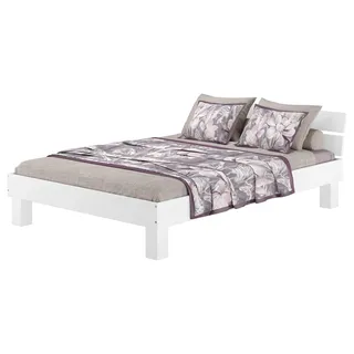 Futonbett Doppelbett 140x200 Ehebett Massivholzbett Buche waschweiß Zubehör wählbar V-60.86-14W ohne Zubehör - Weiß