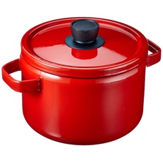 Honeyware 87063 Solid Line Kochtopf aus Emaille, Durchmesser 22 cm, 5,6 Liter, rot, für alle Herdarten inklusive Induktion