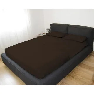 GEMITEX Bettwäsche-Set für Doppelbett, braun, bügelfrei, Satinoptik, 100% Polyester-Mikrofaser, bestehend aus 2 Bettlaken und 2 Kissenbezügen, hergestellt in Italien.