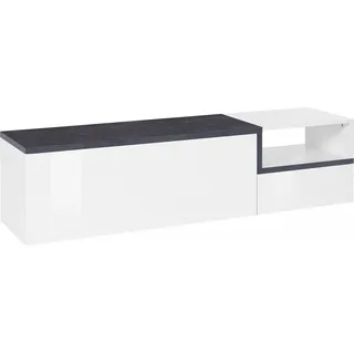 Fernsehschrank Dgal, Niedriges Sideboard für Wohnzimmer mit 2 Türen, Sockel für TV-Möbel, 100 %  Italy, cm 160x40h46, Weiß glänzend und Schiefer - Weiß
