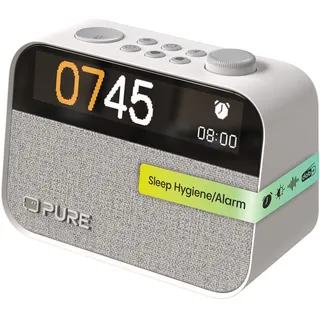 Pure Moment Radiowecker für Schlafzimmer & Büro (DAB+/FM Digital Radio, Bluetooth, White Noise Geräusche Einschlafhilfe, Wake Up Light Lichtwecker, Nachtlicht, Alarm, dimmbares Display) Weiß