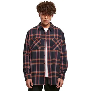 Urban Classics Heavy Long Oversized Checked Langarmhemd - Navy / Orange - 5XL