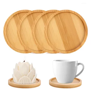 4 Stück Kerzenteller Holz 10cm, Kerzenuntersetzer, Kerzenhalter, Holzuntersetzer Rund Untersetzer für Kerzen, Kerzenständer Holz, für Kerzenständer, Untersetzer, Dekorationen&Festtagszeremonien