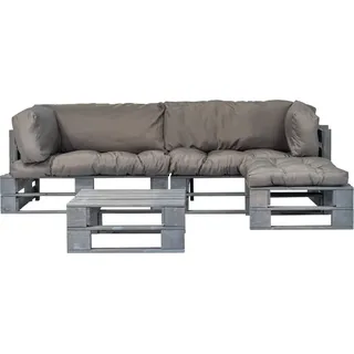 vidaXL 4-tlg. Outdoor-Lounge-Set Paletten mit Kissen in Grau Holz - Grau