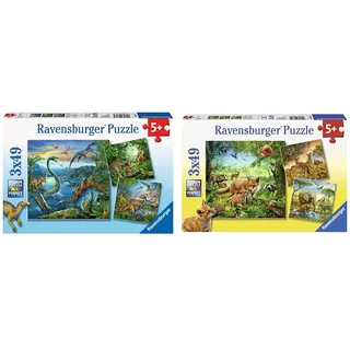 Ravensburger Kinderpuzzle 09317 - Faszination Dinosaurier - 3 x 49 Teile & Kinderpuzzle 09330 - Tiere der Erde - 3 x 49 Teile