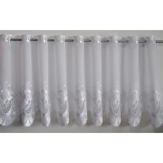 Scheibengardine STICKEREIEN PLAUEN "Anika" Gr. 8, weiß, B:190cm H:45cm, Voile, Polyester, Gardinen, Scheibengardine, veredelt mit echter Plauener Spitze Stickerei
