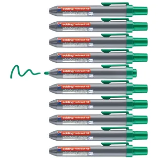 edding 12 Retract Whiteboardmarker - grün - 10 Whiteboard Stifte - Rundspitze 1,5-3 mm - kappenloses Design - für die einhändige Bedienung auf Whiteboard, Flipchart, Magnettafel, Pinnwand, Memoboard