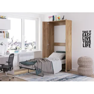 Wandbett Schrankbett TEDDY 90x200 Gold Craft Eiche Vertikal Wandklappbett, Schrankklappbett, Schrank mit integriertem Klappbett, Funktionsbett inkl. Lattenrost - Braun, Bronze