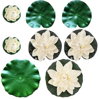 Floatdream 8 Stücke Künstliche Blume Weißer Lotus, Simulation Lotus, Lotusblätter, für Verwendet in Pools, Aquarien, Bachszenen