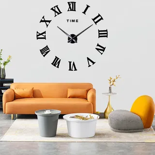 Coraltree DIY 3D Wanduhr XXL Stumm Spiegel Aufkleber, Schwarz
