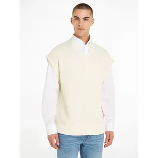 Pullunder TOMMY HILFIGER "MONOTYPE WAFFLE VEST", Herren, Gr. XXL, beige (calico), Obermaterial: 50% Baumwolle, 50% Polyester, Waffelmuster, V-Ausschnitt, Pullover Pullunder