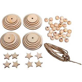 Rayher Baum-Anhänger aus Holzteilen, Bastelpackung, 4 Stück, Deko-Hänger 10,5 cm, Holz FSC zertifiziert, Dekoration Weihnachten, 63053505