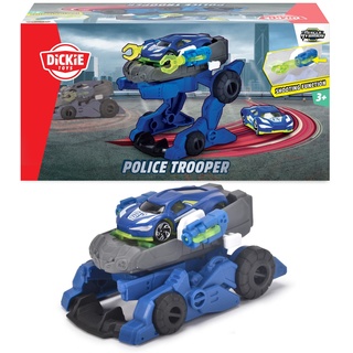 Dickie Toys - Polizei Trooper (12 cm) - 2 in 1 Roboter-Polizeiauto für Kinder ab 3 Jahren inkl. abnehmbarem Spielzeugauto (7,5 cm), Spielzeug-Fahrzeug mit coolen Funktionen, Mehrfarbig, 203792000