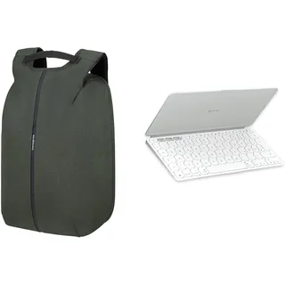 Samsonite Securipak - Laptoprucksack 15.6 Zoll, 44 cm, 17 L, Grün (Foliage Green) + Logitech Keys-To-Go 2, mobile kabellose Tastatur für iPad
