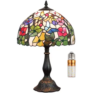 Kinbolas Tischlampe im Tiffany Stil,Vintage Nachttischlampe Schlafzimmer Deko Lampe,Jugendstil Art Deco Tischleuchte,Bunte Glas lampenschirm 30cm / 12 Zoll Mit E27 Birne(Color:B-6)