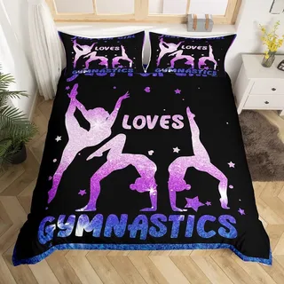 Gymnastik-Bettbezug, 140 x 200 cm, für Mädchen, romantisches Bettwäsche-Set, Stern, Glitzer, für die Dekoration des Mädchenzimmers, violetter Bettbezug, für Gymnastikliebhaber